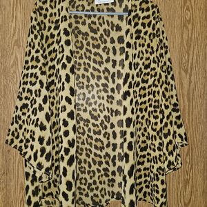 Leopard Print Open Front Kimono - Animal Print Yellow/Black